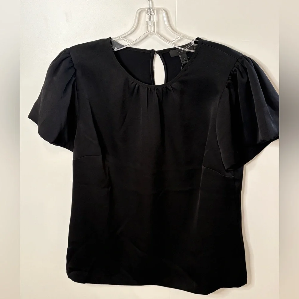 J. Crew Black Satin Blouse with Puff Sleeves & Back Keyhole 6